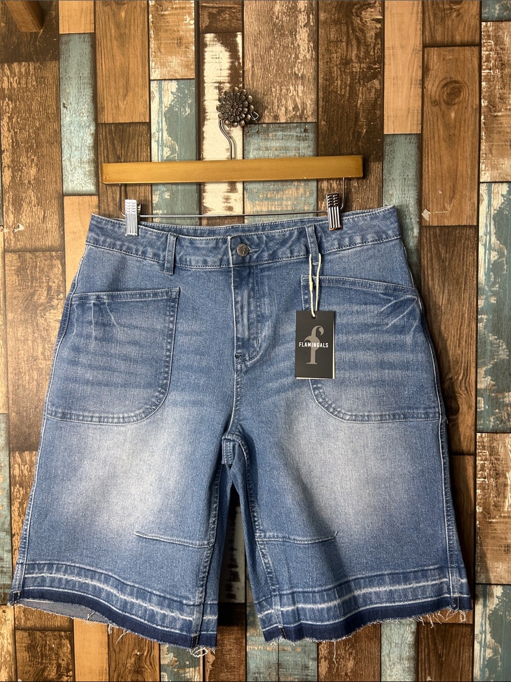Flamingals Relaxed Blue Denim Bermuda Shorts